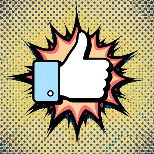 A thumbs up icon on a comic-style background.